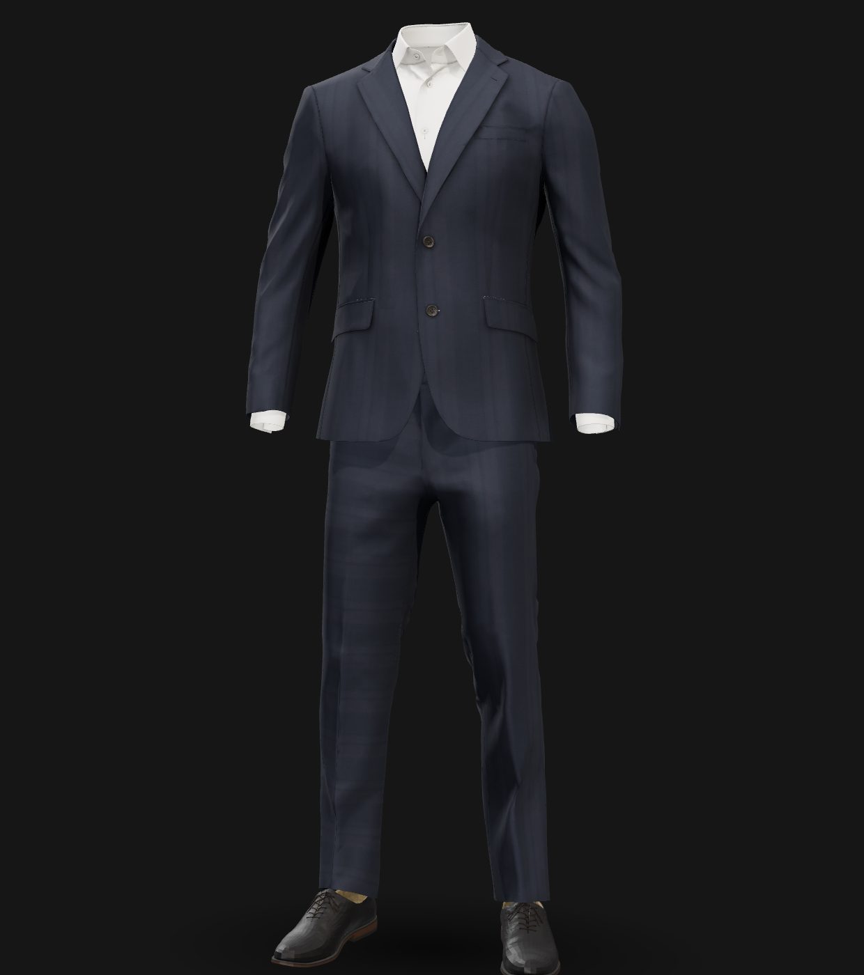 A two-piece suit in Navy plain 110/552, on the form.